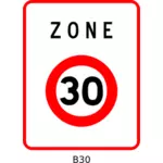 Ilustração em vetor de zona de limitação de velocidade de 30mph quadrado roadsign francês