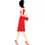 Lady iført røde kjole og høye hæler