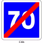 Clip art wektor z końcem 70mph prędkość ograniczyć niebieski kwadrat francuski drogowskaz