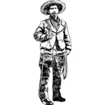 האיש קאבאירו מקסיקני ציור וקטורי בשחור-לבן