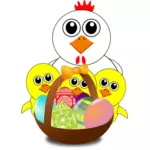 Kuře a kuřat za velikonoční vejce koš vektorové ilustrace