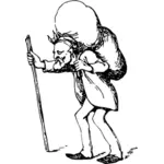 Vetor desenho do personagem de quadrinhos velho carregando um saco nas costas