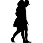 صبي وفتاة المشي صورة ظلية