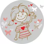 Vektör küçük resim uçan kalpler rozeti olan kız