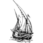 川の船の古いイラスト