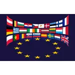 Kuva EU-valtioiden lipuista tähtien ympärillä