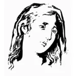 Smutný mladá žena profil černé a bílé vektorové kreslení