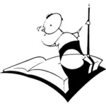 Dziecko jazda konna na książki grafika wektorowa