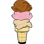 Imagem vetorial de cor de três colheres de sorvete em um meio-cone