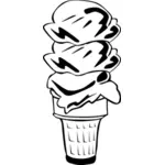 Vector de la imagen de tres bolas de helado en un cono de medio