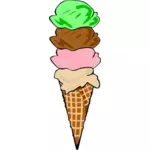 Vector de la imagen color de cuatro bolas de helado en un cono