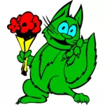 Grüne Katze mit Blumen