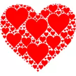 Vektorritning av glänsande rött hjärta gjord av många små hjärtan