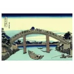 בתמונה וקטורית של פוג'י ראה דרך הגשר Mannen-Fukagawa