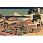 Campos de té de Katakura en Suruga vector dibujo
