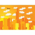 Paesaggio di aerei Flying Over City