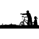 Lapset ja pyörä siluetti
