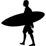 Человек перевозящих серфинг силуэт