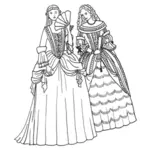 Dos mujeres en vestidos barrocos