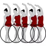 Immagine di vettore di cinque artisti di ginnastica ritmica con gli archi