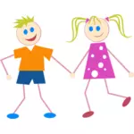 Stick Figur barn i fargerike klær vektor image