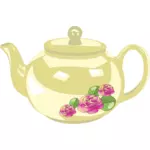 Vektor grafis dari pot teh mengkilap dengan dekorasi mawar