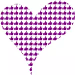 Corazón púrpura con los pulgares para arriba