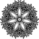 ClipArt abstrakti seitsemän terälehtiä kukka mustavalkoinen
