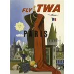 파리 빈티지 포스터 TWA 비행의 벡터 이미지