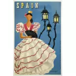 Flamenco tanečnice vinobraní cestování plakát vektorové kreslení