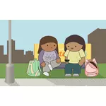 Copiii de şcoală în aşteptare pentru autobuz