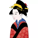 אישה יפנית בגרפיקה וקטורית קימונו אדום