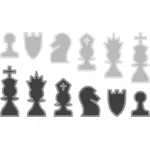 वेक्टर क्लिप आर्ट काले और सफेद शतरंज के मोहरे का सेट