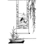 Azjatycki roślin i ściany czarno-biały ilustracja