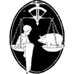 Dziecko i świnia na skali pomiaru wagi wektor clipart