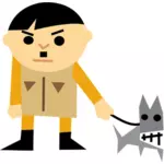 קריקטורה גרפיקה וקטורית של אדם עם כלב