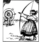 Grafika wektorowa z zawiązanymi oczami kobiety za pomocą łuk i strzała
