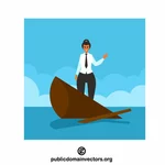 Empresária em pé em um barco afundando