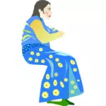 Mujer en una ilustración del vector de vestido azul