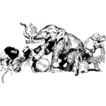 Цирк сцена с векторной графикой слонов