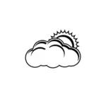 Clip-art de preto e branco nublado com algum sinal de dia de sol