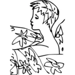 Bilden av kort haired dam täckt med blad och blommor