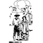 Cowboy en Indiaan vrouw vector illustraties