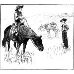 Vektorritning av cowgirls talar