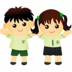 Chłopiec i dziewczynka w szkole uniform wektor rysunek