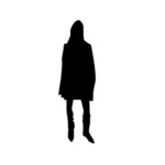 Vector de dibujo de la silueta negra de una chica de moda en botas y falda