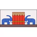 Kaksi norsua sirkusteltan kuvan edessä