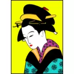 אישה יפנית בתמונה וקטורית קימונו צבע