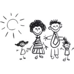 Schwarz / weiß Kinder Zeichnung einer Familie