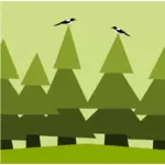 Pădure cu păsări ilustrare